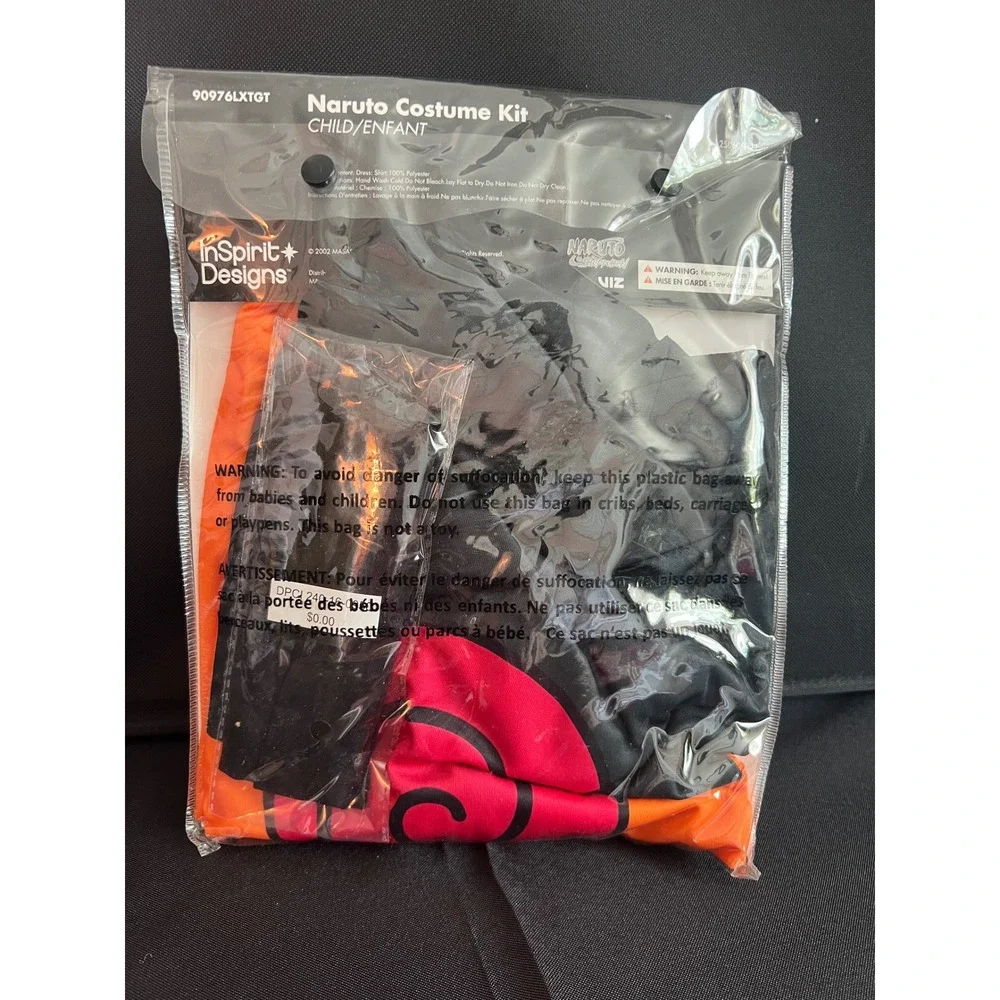 Naruto Shippuden Costume Kit Kids Large XL 10-16 Shirt Headband InSpirit Designs